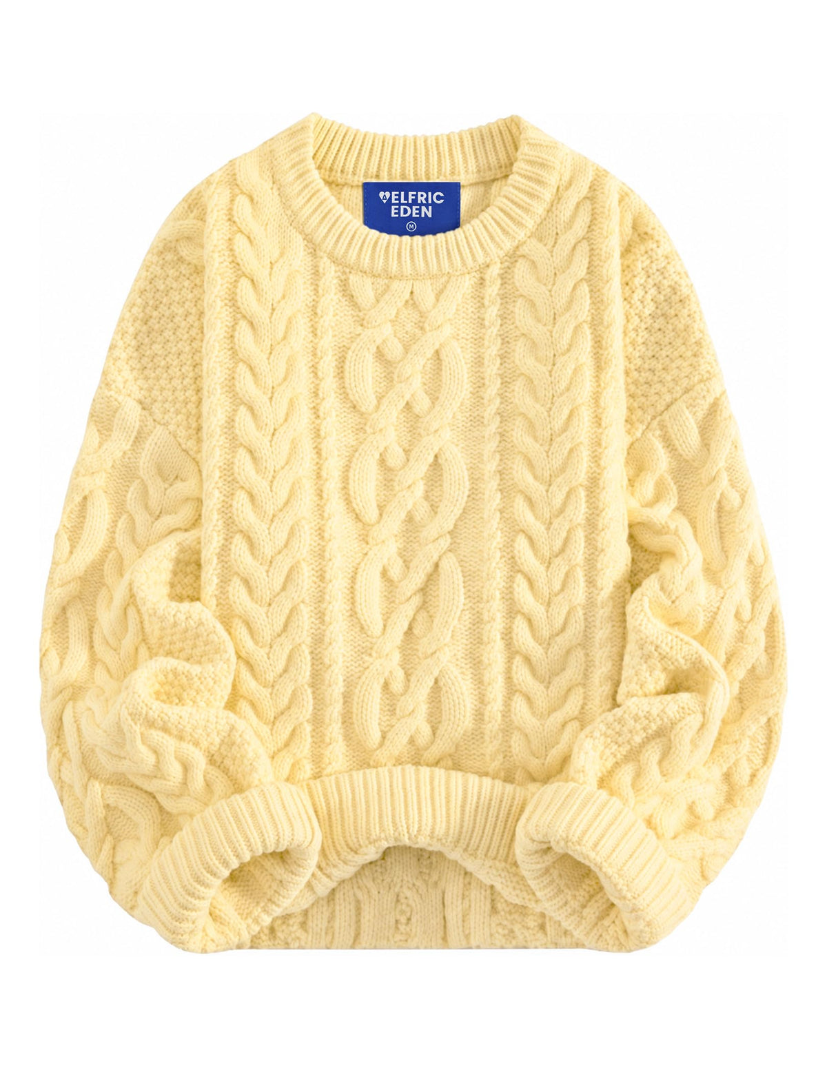 Aelfric Eden Sweaters for Women Oversized Chunky Cable Knit Crew Neck Solid Pullover Sweater Trendy Vintage Fall Tops