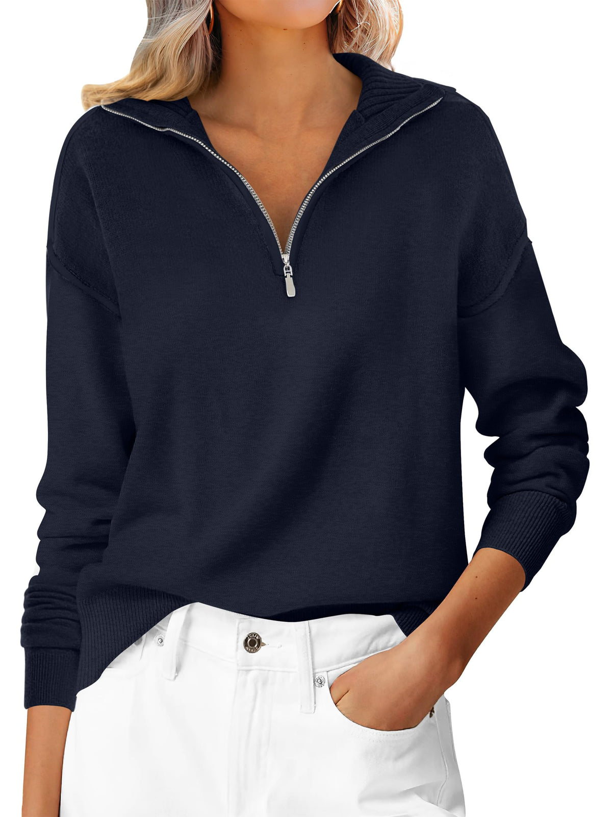 ANRABESS Sweaters for Women Quarter Zip Pullover Collared 2026 Fall Outfits