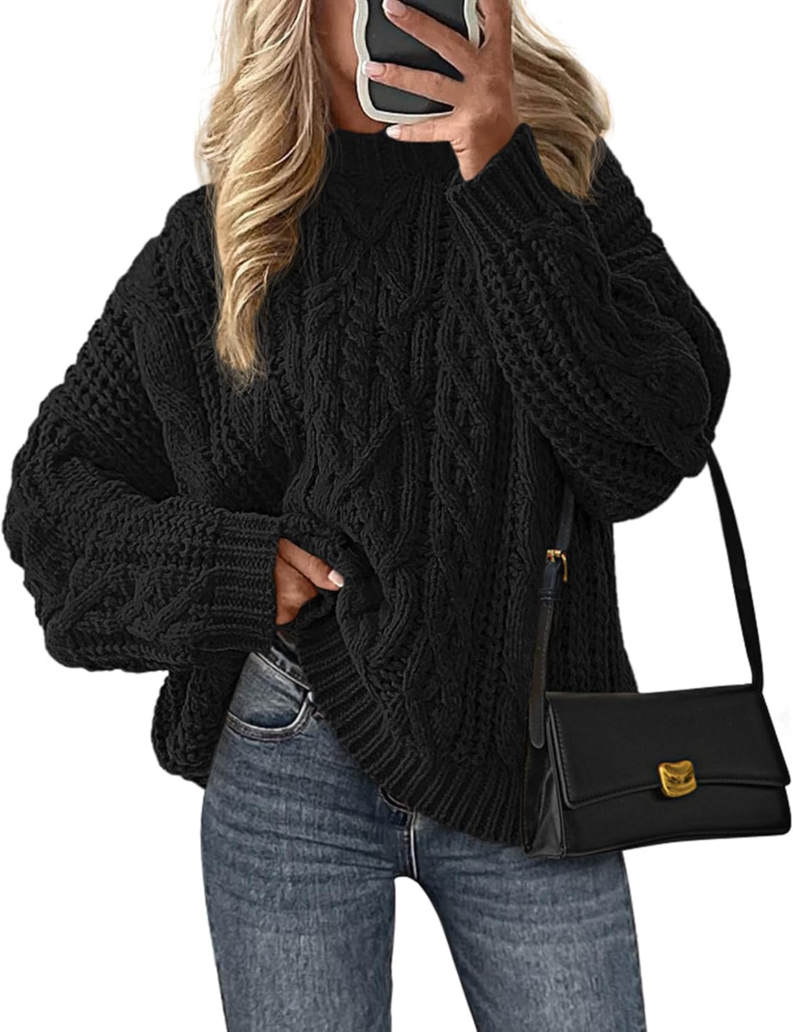 PRETTYGARDEN Womens Oversized Fall Sweaters Chunky Cable Knit Pullover Tops