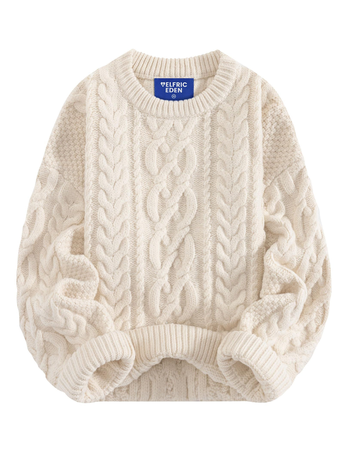 Aelfric Eden Sweaters for Women Oversized Chunky Cable Knit Crew Neck Solid Pullover Sweater Trendy Vintage Fall Tops