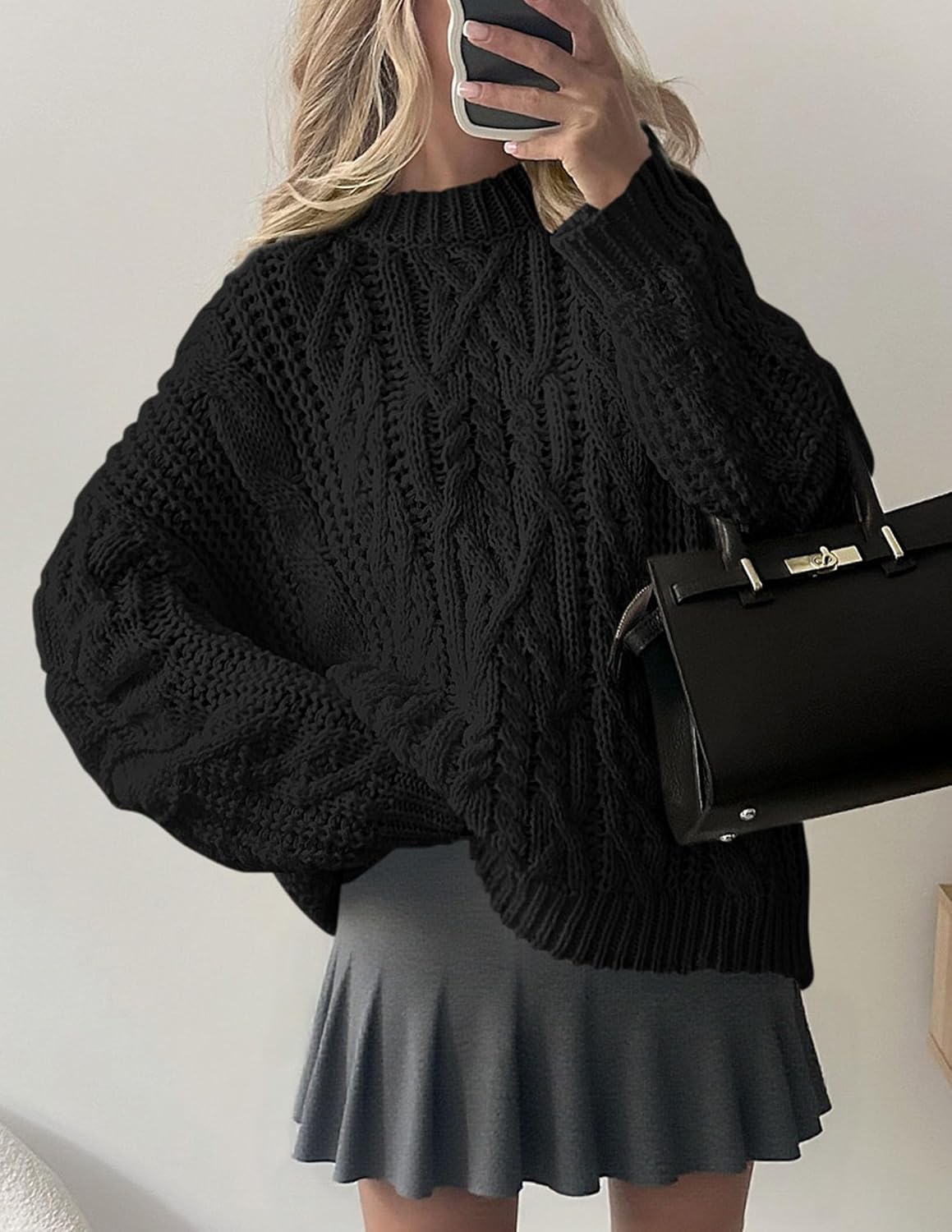 PRETTYGARDEN Womens Oversized Fall Sweaters Chunky Cable Knit Pullover Tops