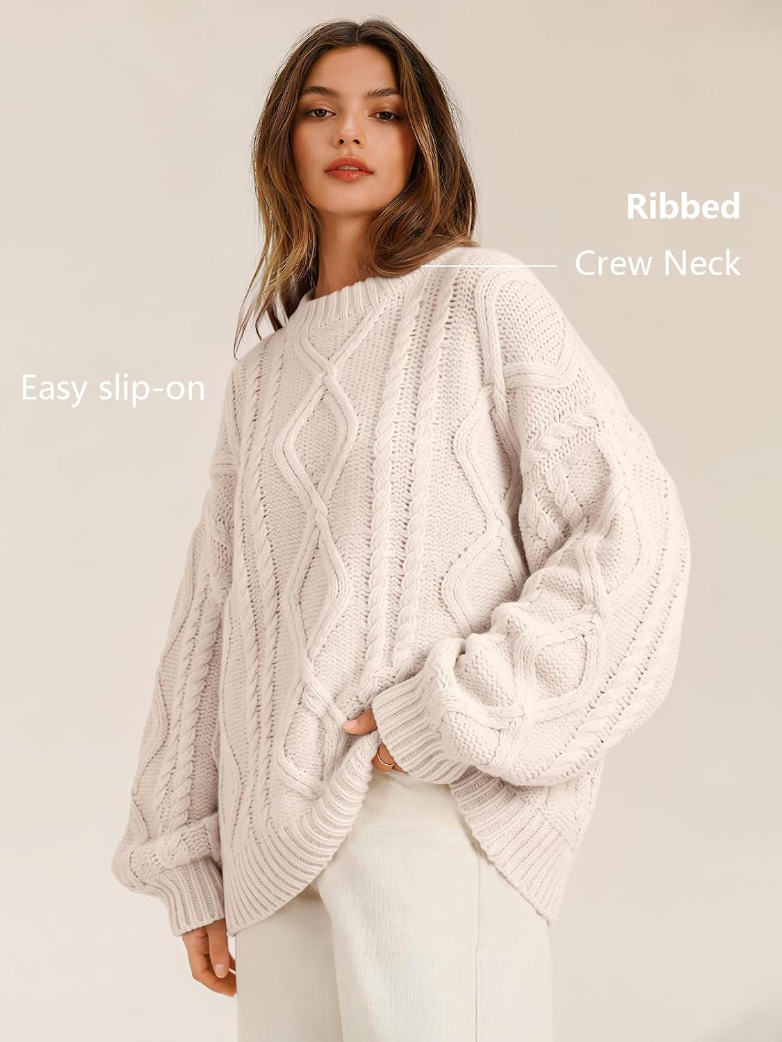 Trendy Queen Women's Oversized Cable Knit Sweaters 2026 Fall Outfits