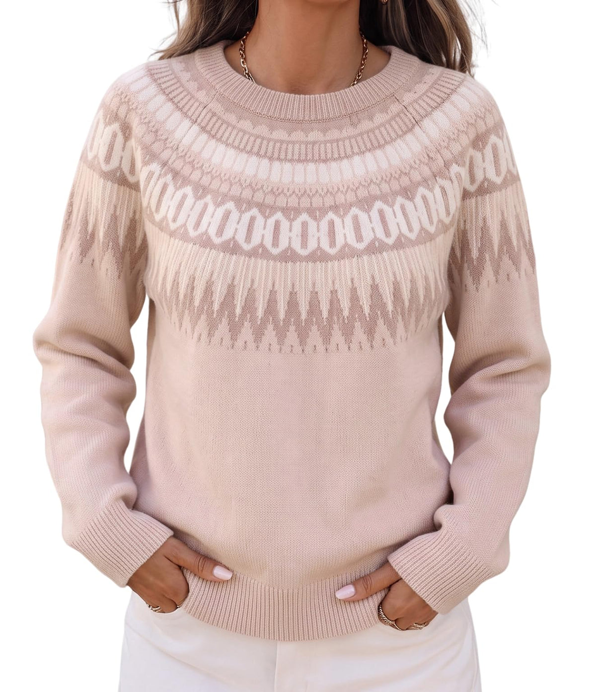 ZAFUL Women's Tribal Ethnic Graphic Cropped Knitwear Bohemian Long Sleeve Pullover Sweater Boho Drop Shoulder Knitted Top