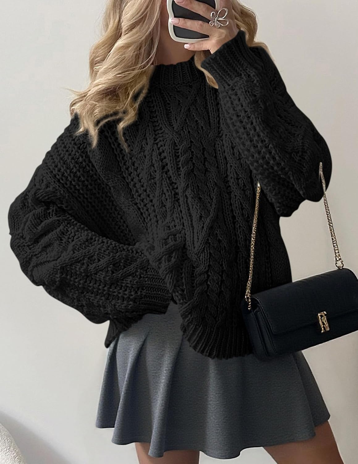 PRETTYGARDEN Womens Oversized Fall Sweaters Chunky Cable Knit Pullover Tops