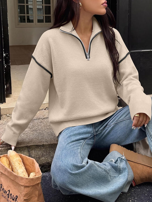 ANRABESS Sweaters for Women Quarter Zip Pullover Collared 2026 Fall Outfits