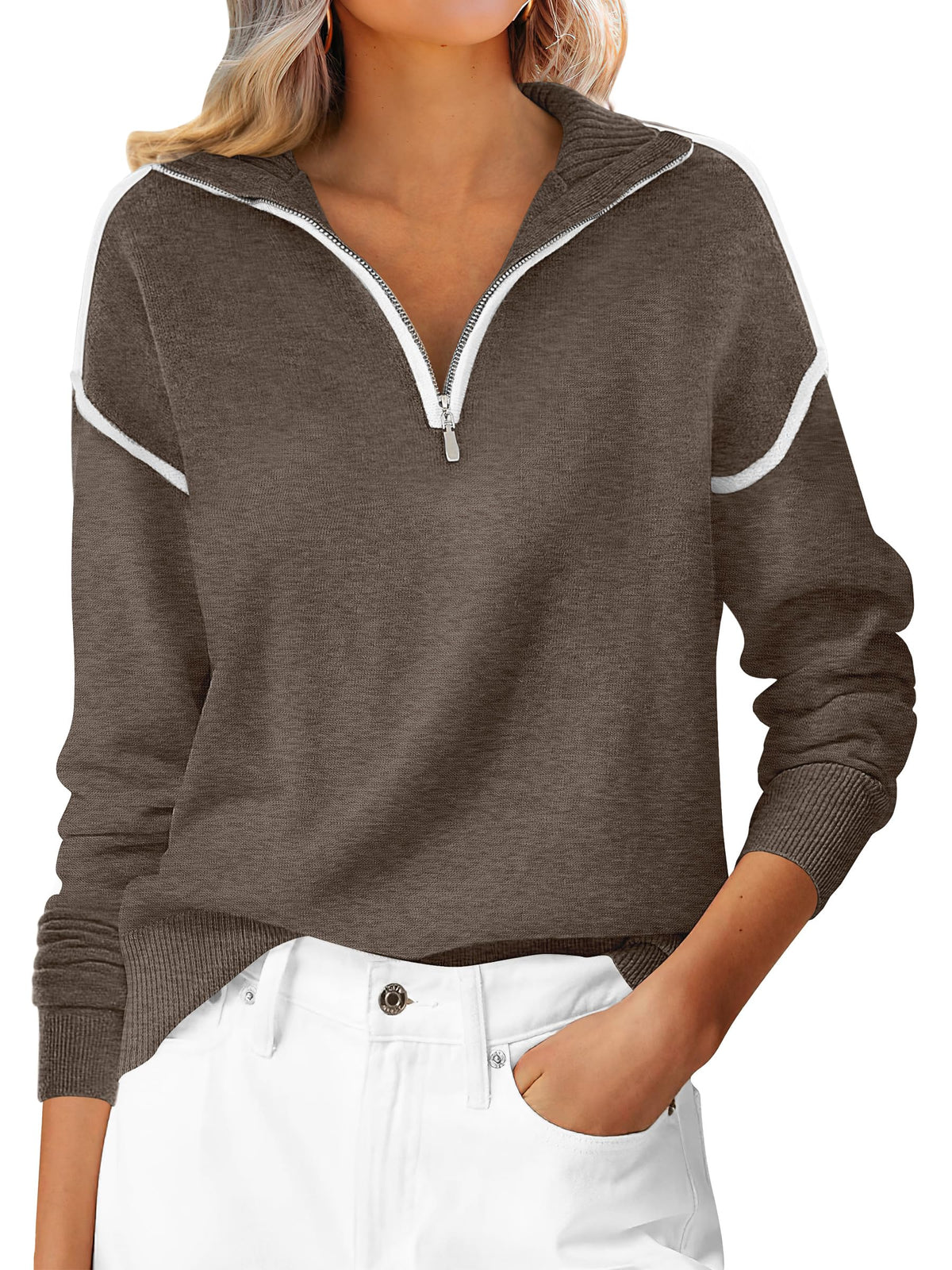 ANRABESS Sweaters for Women Quarter Zip Pullover Collared 2026 Fall Outfits