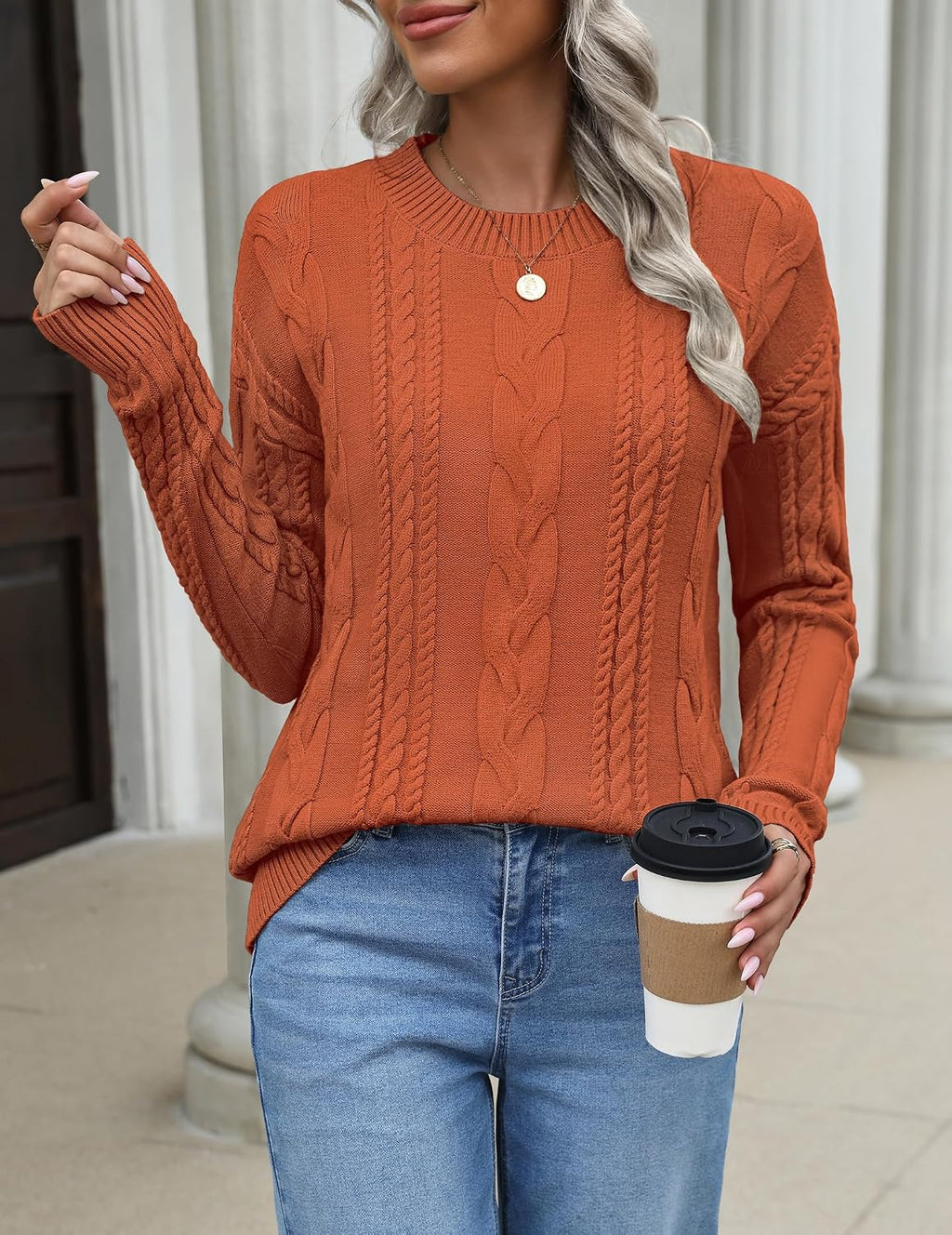 Zeagoo Cable Knit Sweaters for Women 2026 Loose Fit Casual Fall Outfits