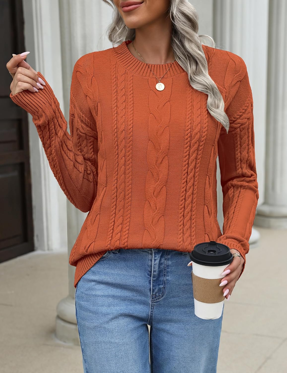 Zeagoo Cable Knit Sweaters for Women 2026 Loose Fit Casual Fall Outfits