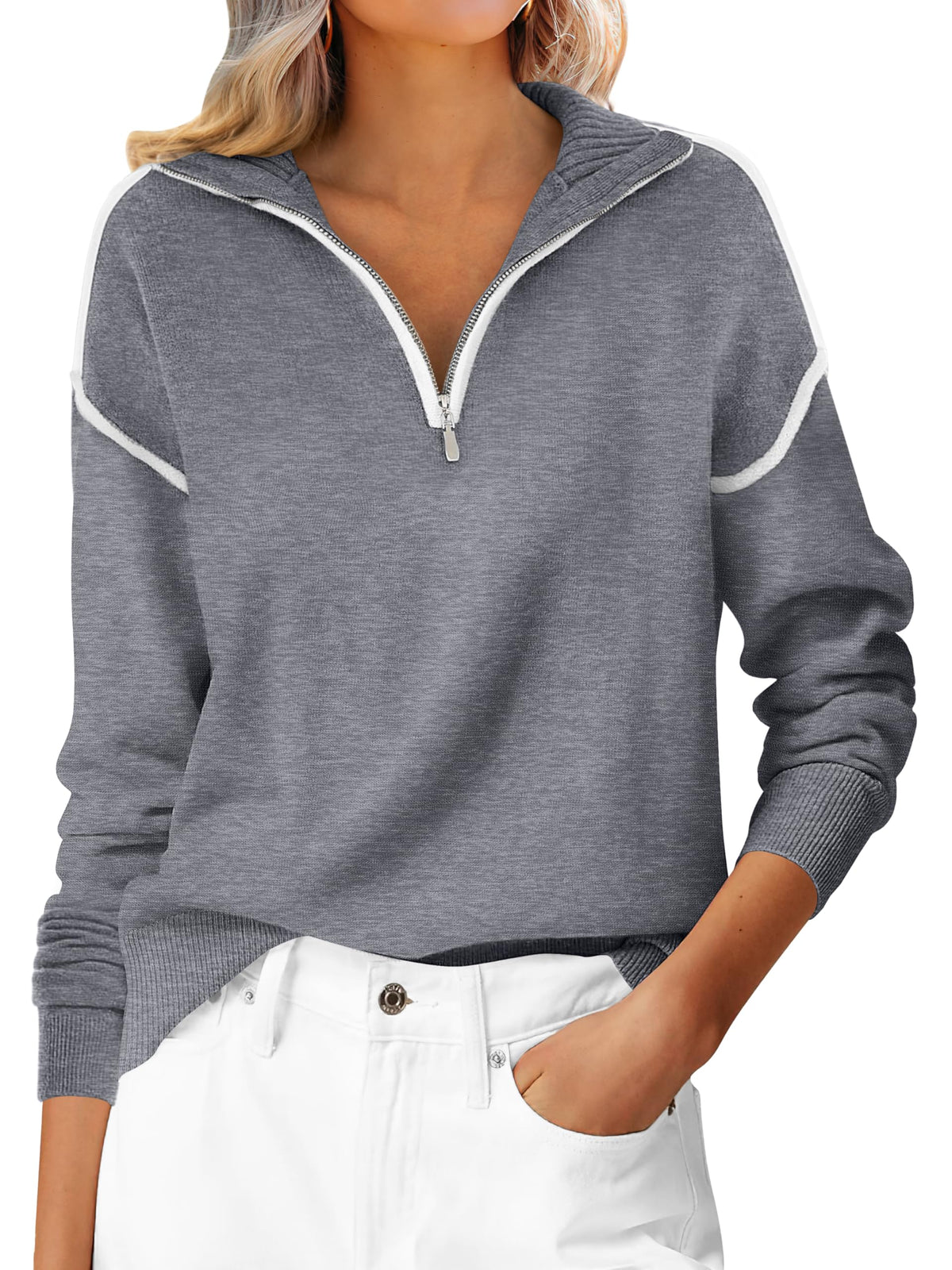 ANRABESS Sweaters for Women Quarter Zip Pullover Collared 2026 Fall Outfits