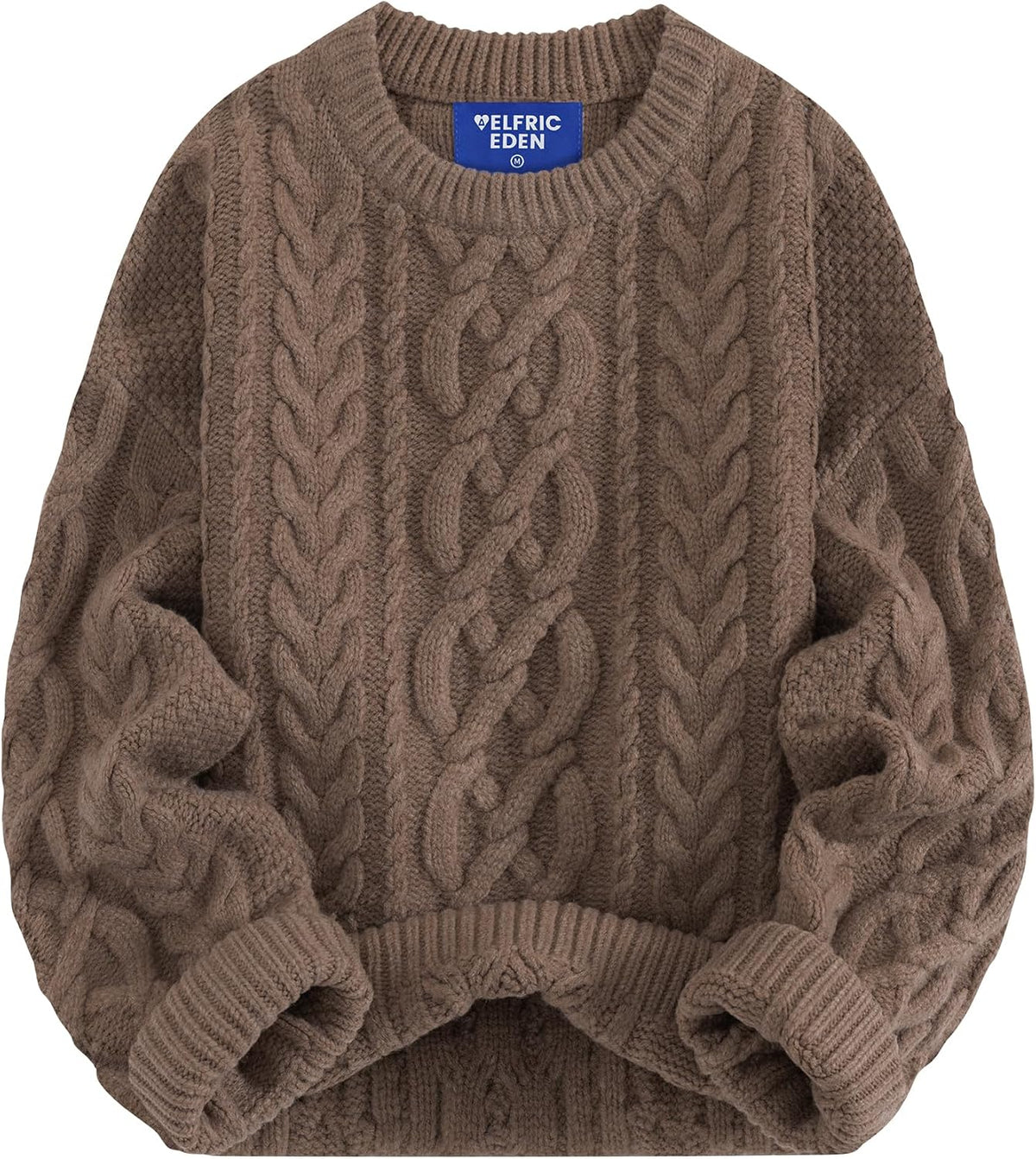 Aelfric Eden Sweaters for Women Oversized Chunky Cable Knit Crew Neck Solid Pullover Sweater Trendy Vintage Fall Tops