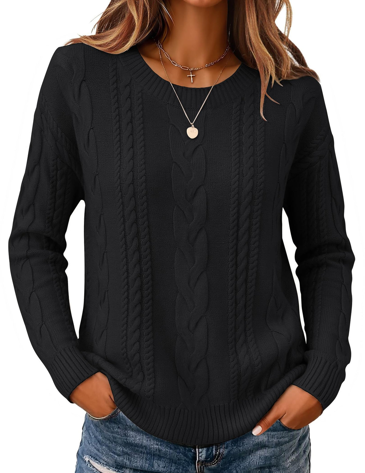 Zeagoo Cable Knit Sweaters for Women 2026 Loose Fit Casual Fall Outfits