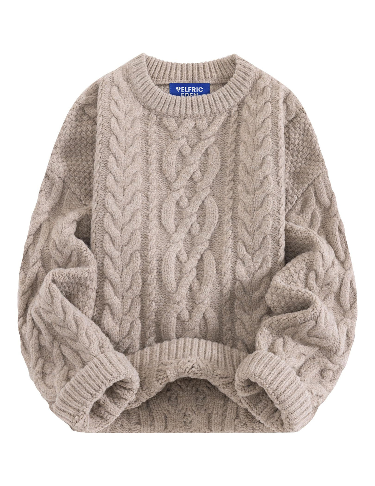 Aelfric Eden Sweaters for Women Oversized Chunky Cable Knit Crew Neck Solid Pullover Sweater Trendy Vintage Fall Tops