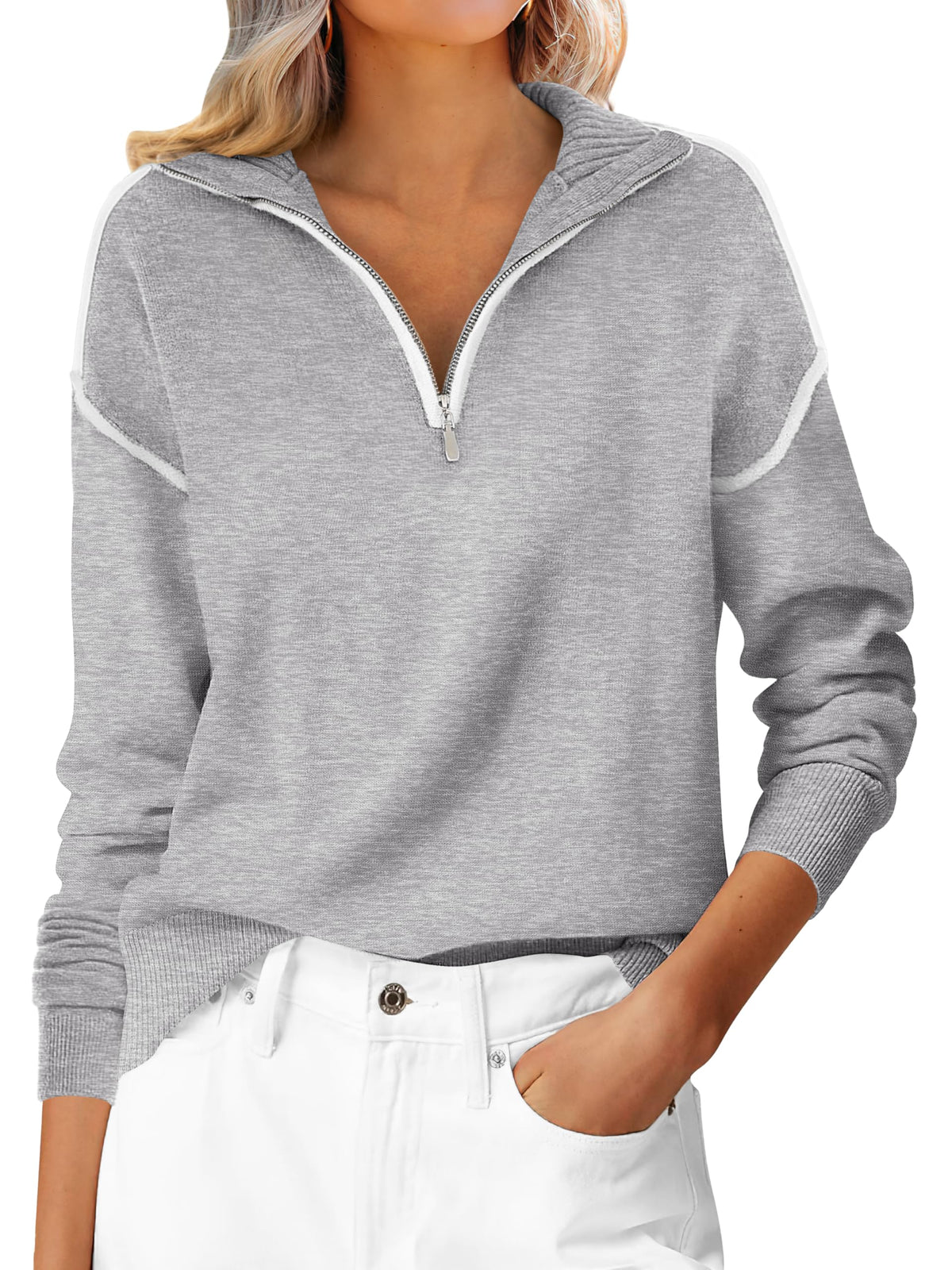 ANRABESS Sweaters for Women Quarter Zip Pullover Collared 2026 Fall Outfits