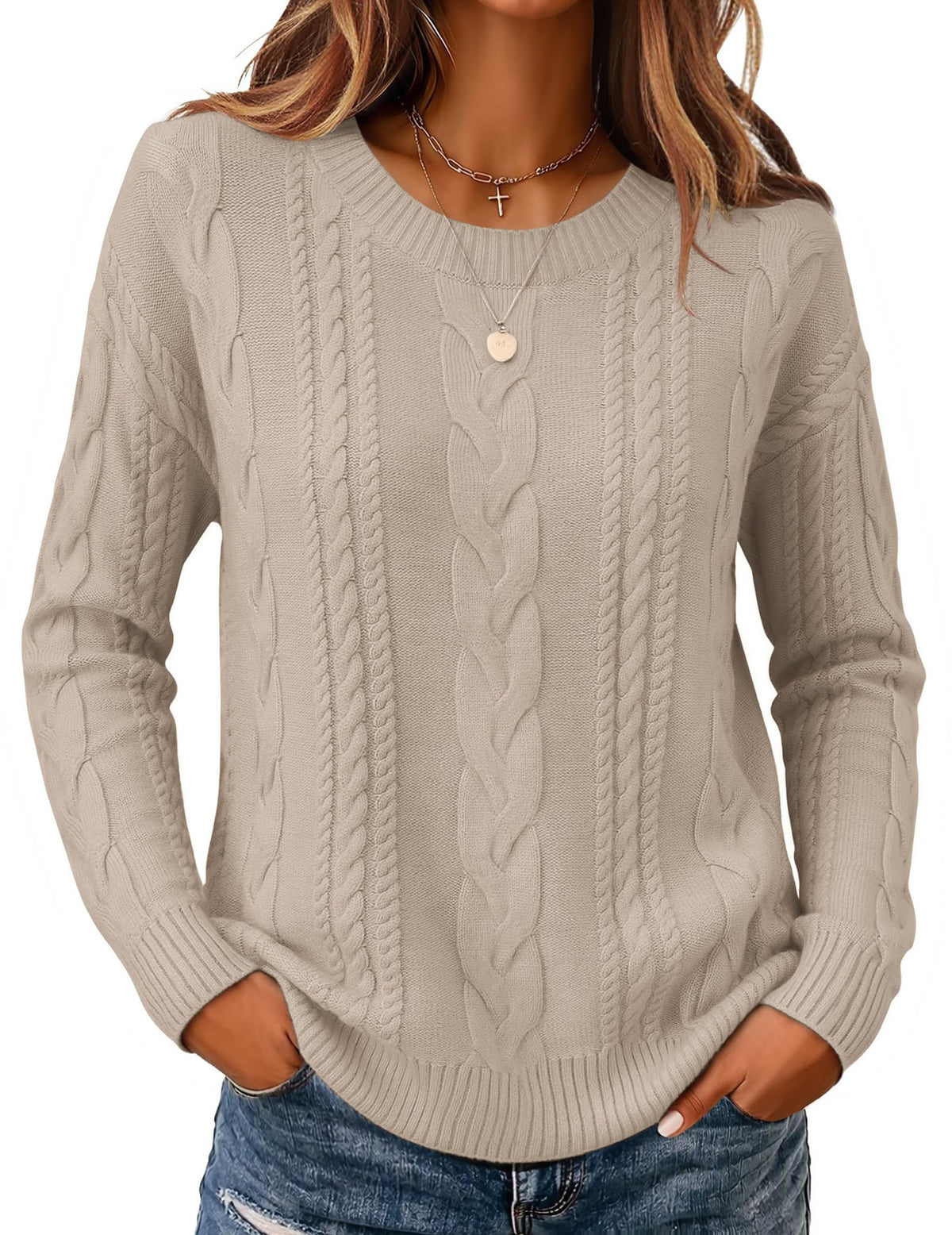 Zeagoo Cable Knit Sweaters for Women 2026 Loose Fit Casual Fall Outfits