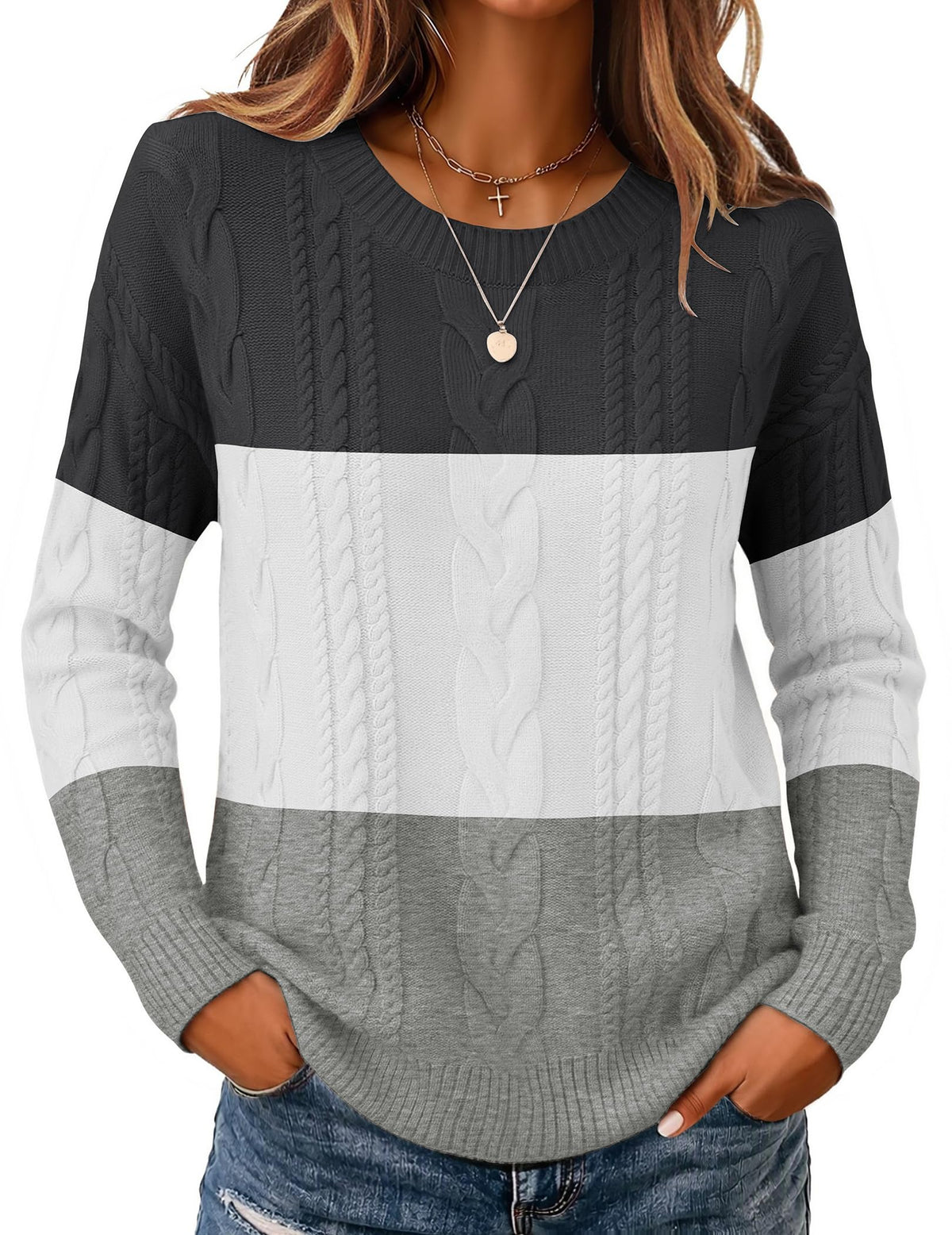 Zeagoo Cable Knit Sweaters for Women 2026 Loose Fit Casual Fall Outfits