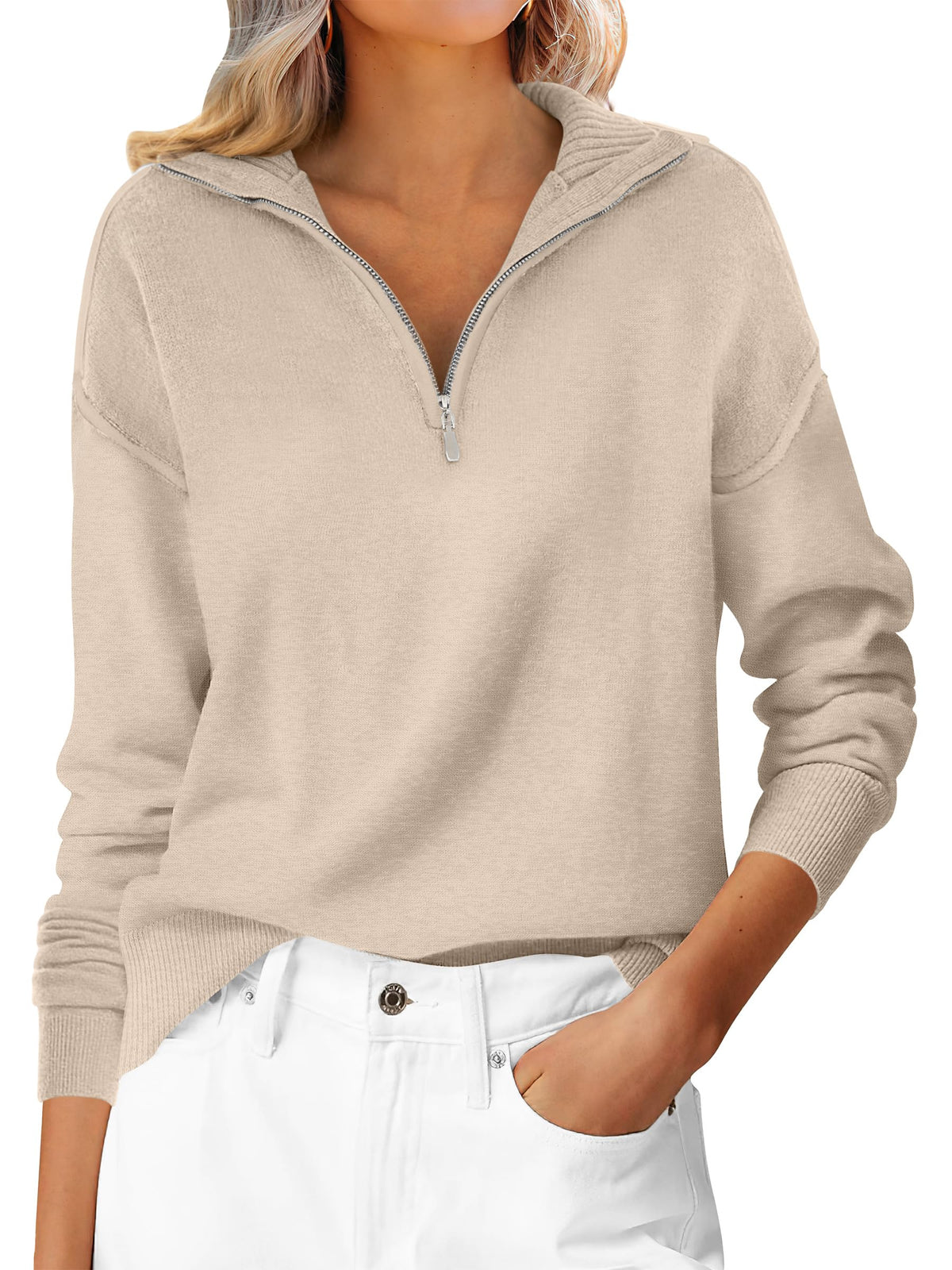ANRABESS Sweaters for Women Quarter Zip Pullover Collared 2026 Fall Outfits