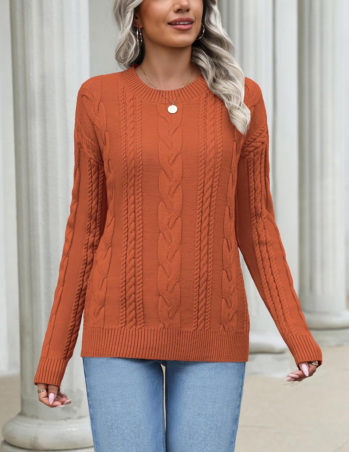 Zeagoo Cable Knit Sweaters for Women 2026 Loose Fit Casual Fall Outfits