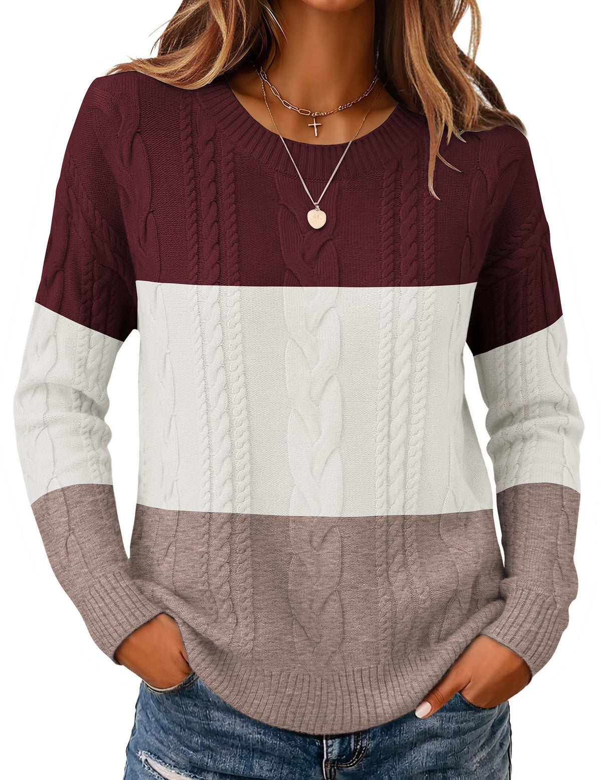 Zeagoo Cable Knit Sweaters for Women 2026 Loose Fit Casual Fall Outfits