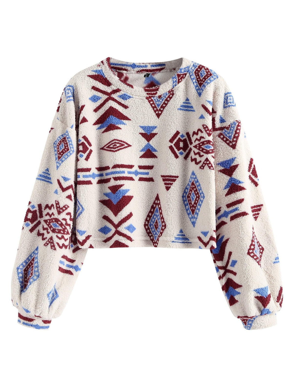 ZAFUL Women's Tribal Ethnic Graphic Cropped Knitwear Bohemian Long Sleeve Pullover Sweater Boho Drop Shoulder Knitted Top