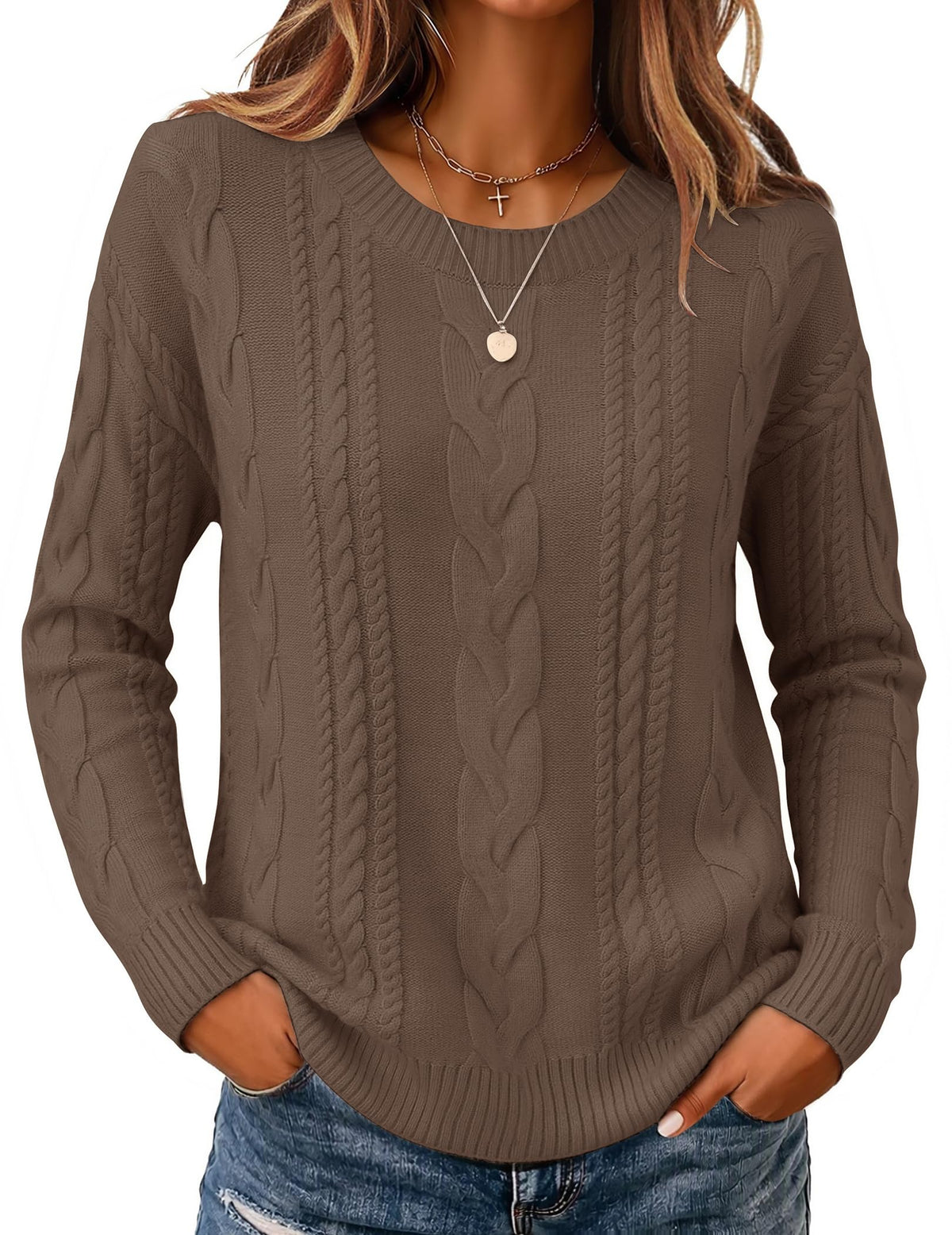 Zeagoo Cable Knit Sweaters for Women 2026 Loose Fit Casual Fall Outfits