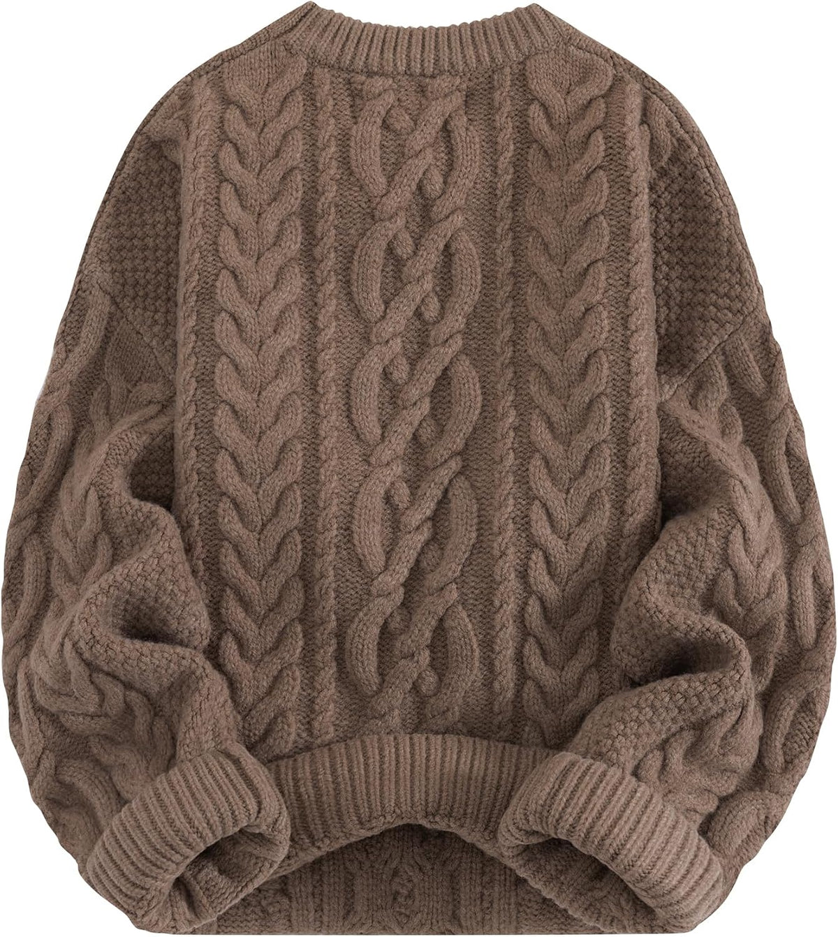 Aelfric Eden Sweaters for Women Oversized Chunky Cable Knit Crew Neck Solid Pullover Sweater Trendy Vintage Fall Tops