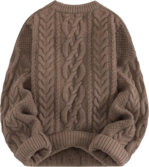 Aelfric Eden Sweaters for Women Oversized Chunky Cable Knit Crew Neck Solid Pullover Sweater Trendy Vintage Fall Tops