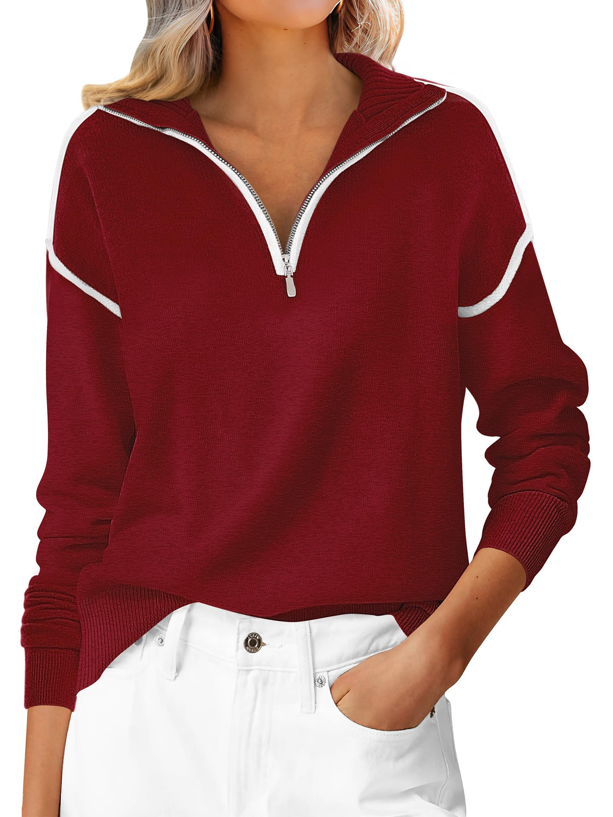 ANRABESS Sweaters for Women Quarter Zip Pullover Collared 2026 Fall Outfits