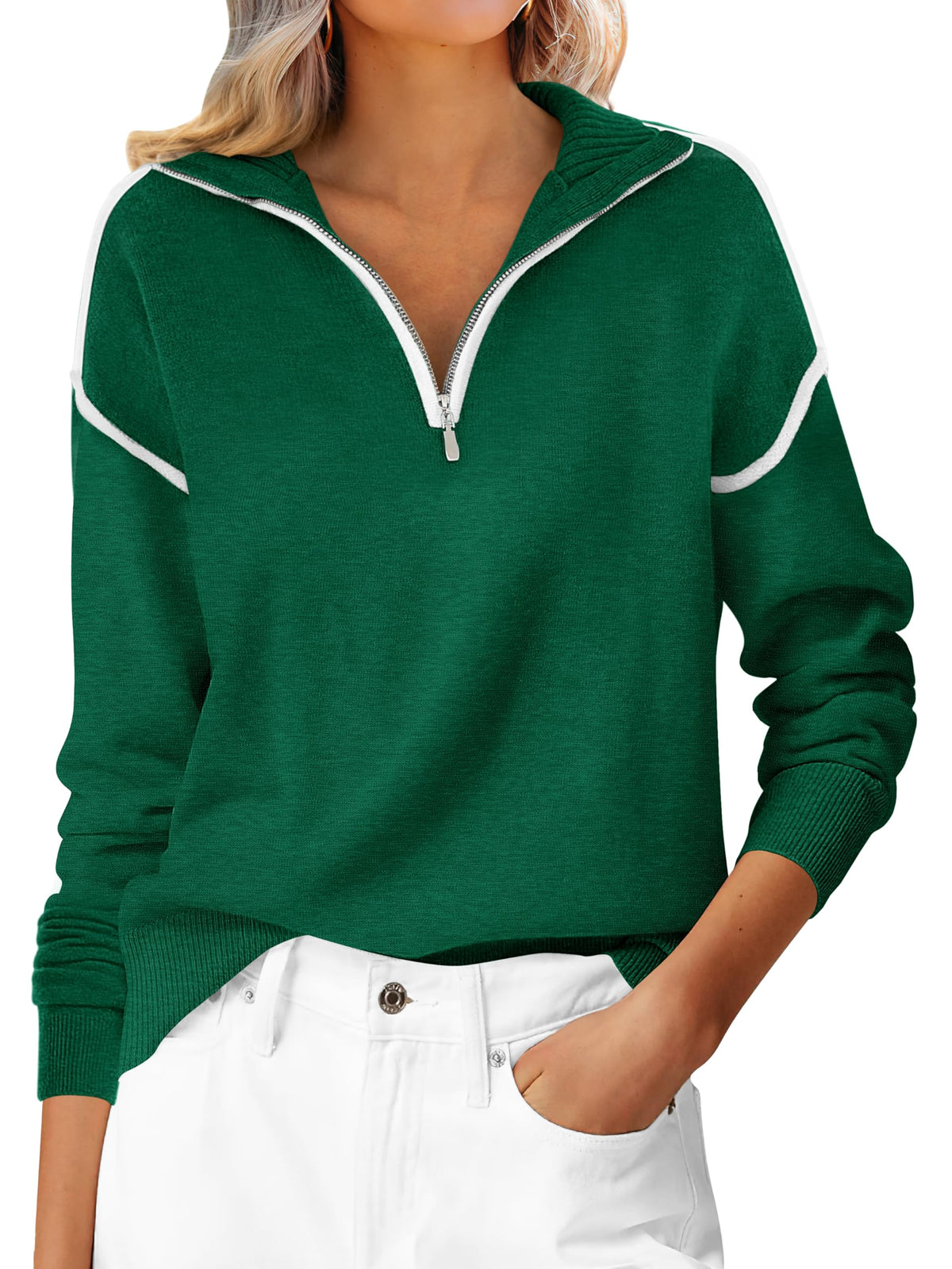 ANRABESS Sweaters for Women Quarter Zip Pullover Collared 2026 Fall Outfits