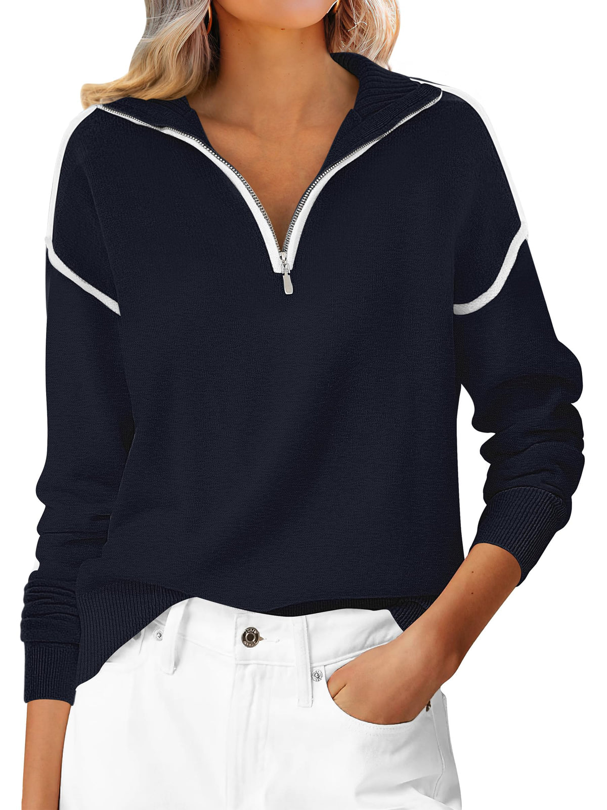 ANRABESS Sweaters for Women Quarter Zip Pullover Collared 2026 Fall Outfits