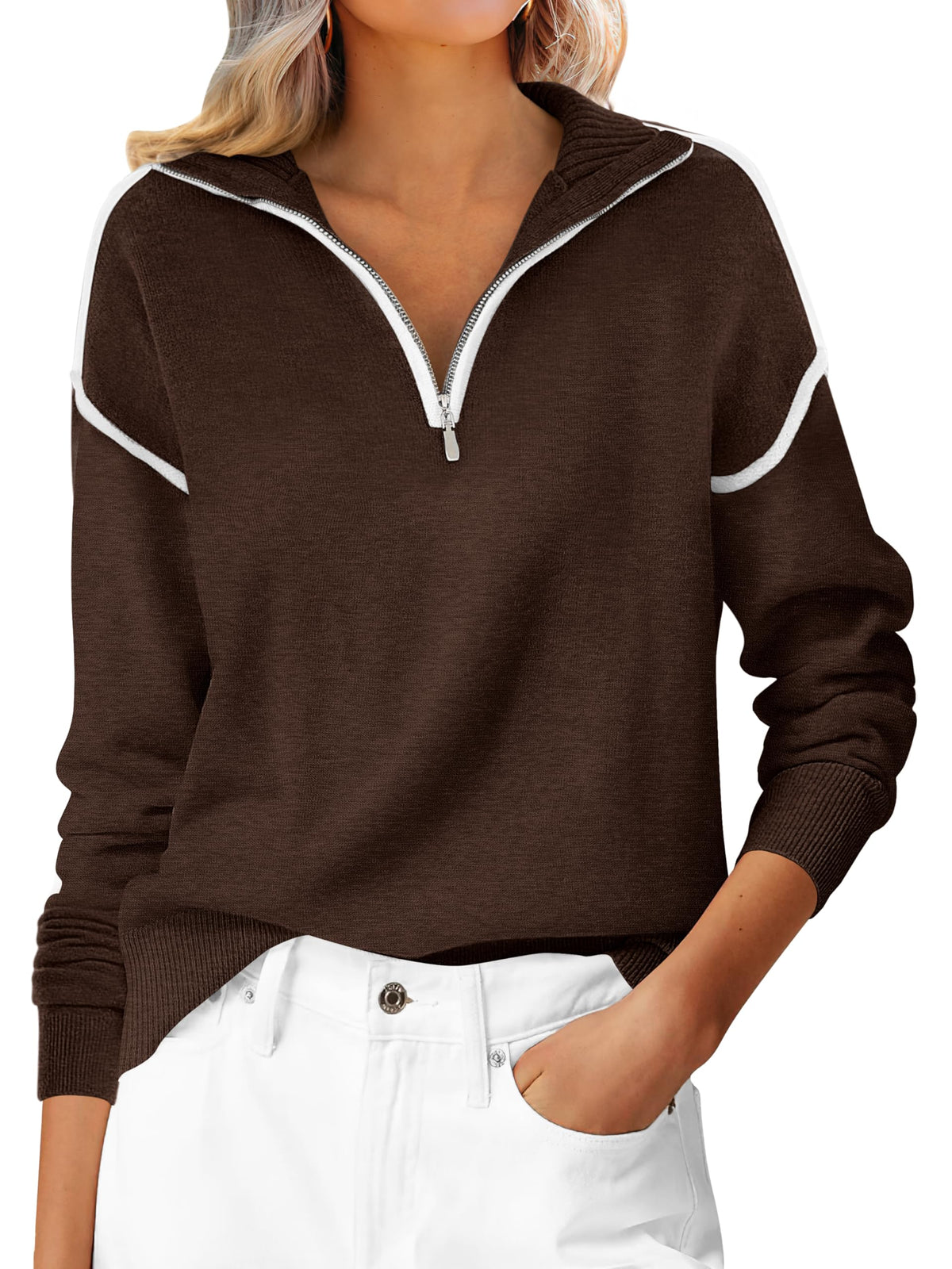 ANRABESS Sweaters for Women Quarter Zip Pullover Collared 2026 Fall Outfits