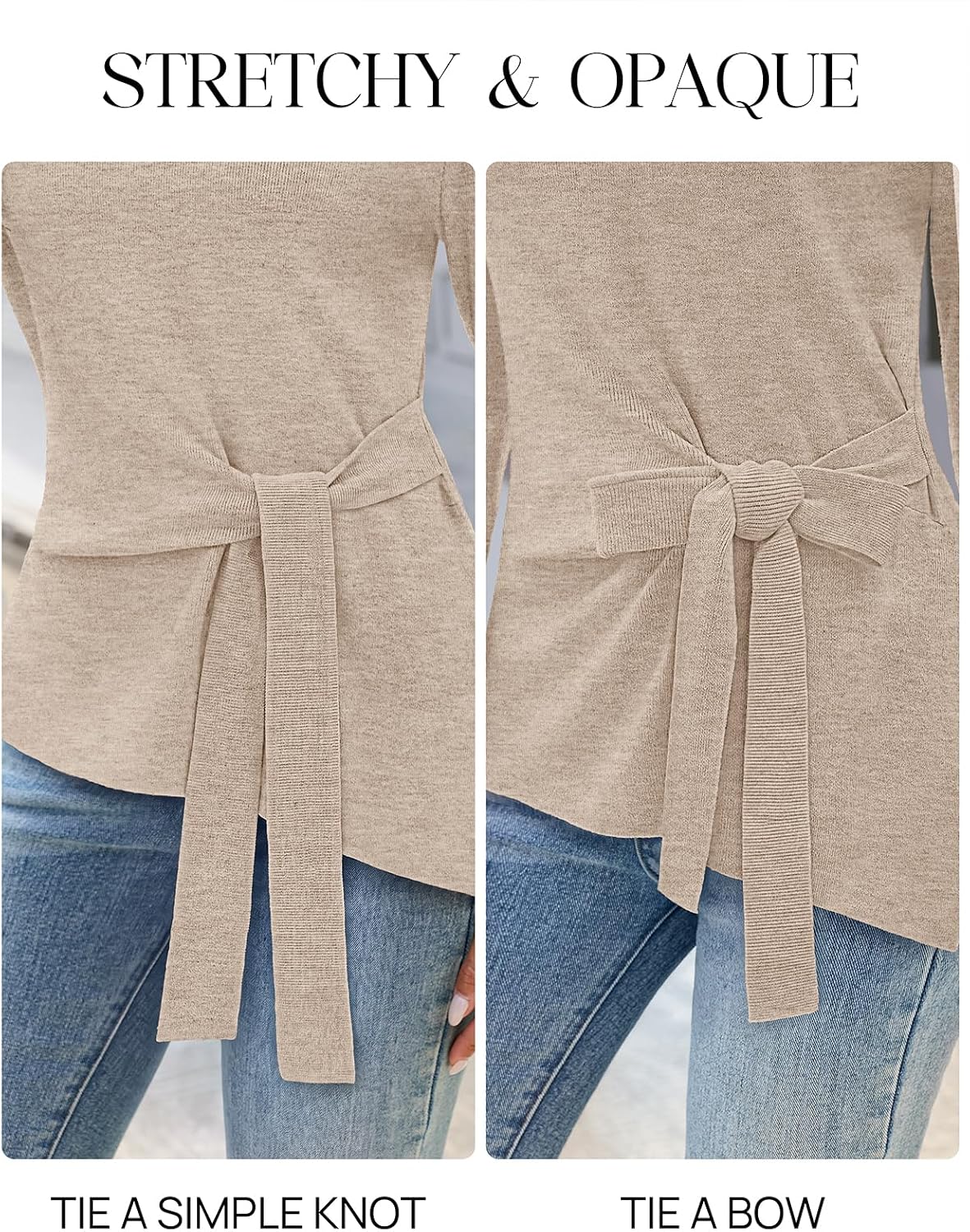 MEROKEETY Womens Fall Sweaters Trendy 2026 Tie Front Cinched Waist Tops