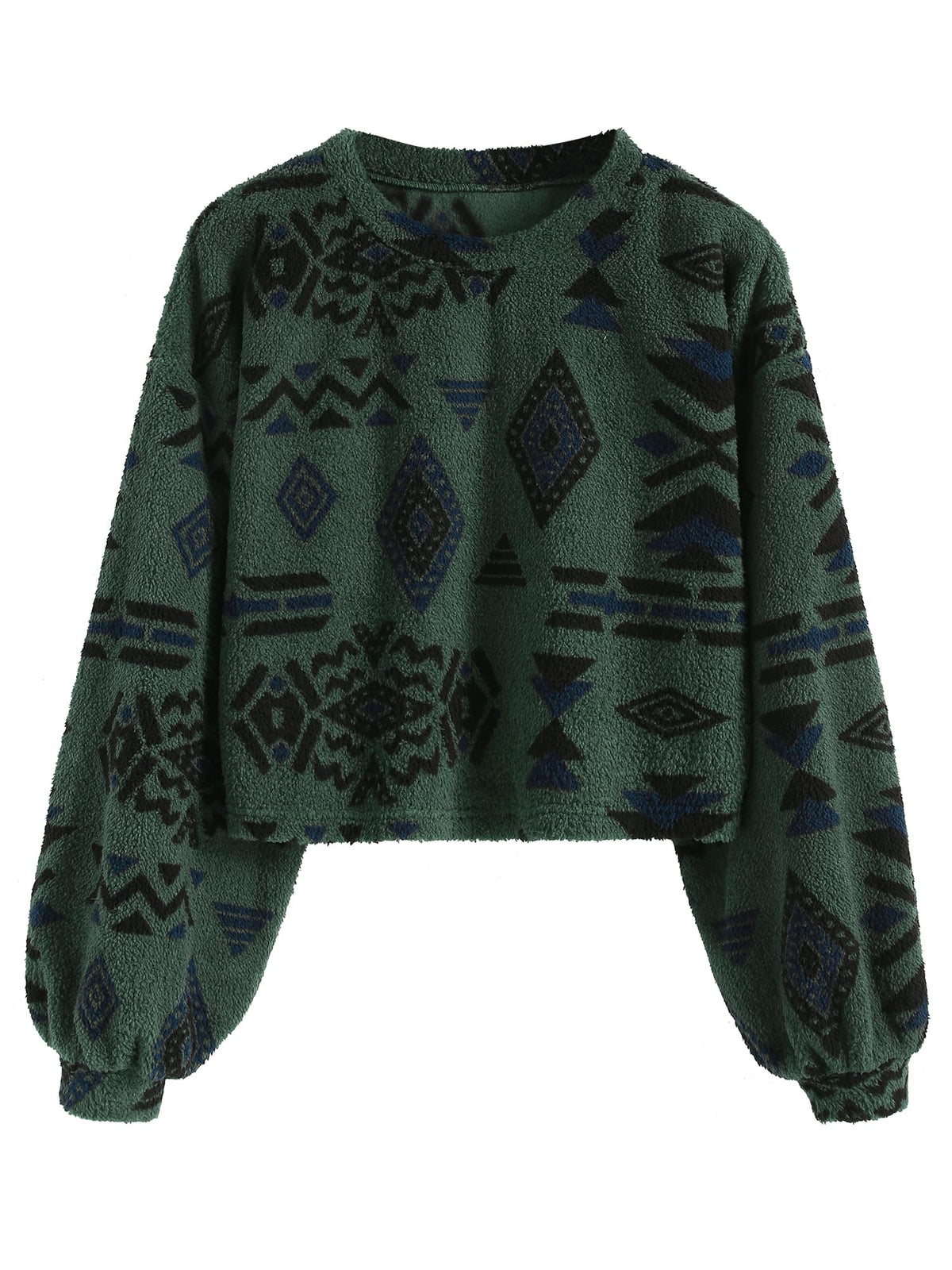 ZAFUL Women's Tribal Ethnic Graphic Cropped Knitwear Bohemian Long Sleeve Pullover Sweater Boho Drop Shoulder Knitted Top