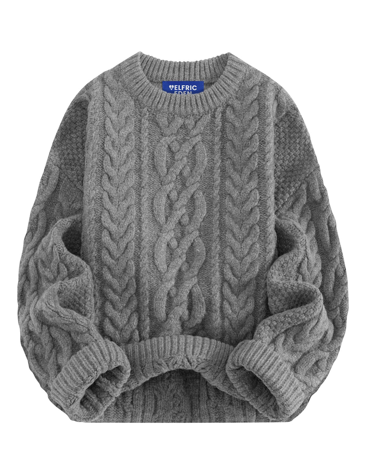 Aelfric Eden Sweaters for Women Oversized Chunky Cable Knit Crew Neck Solid Pullover Sweater Trendy Vintage Fall Tops