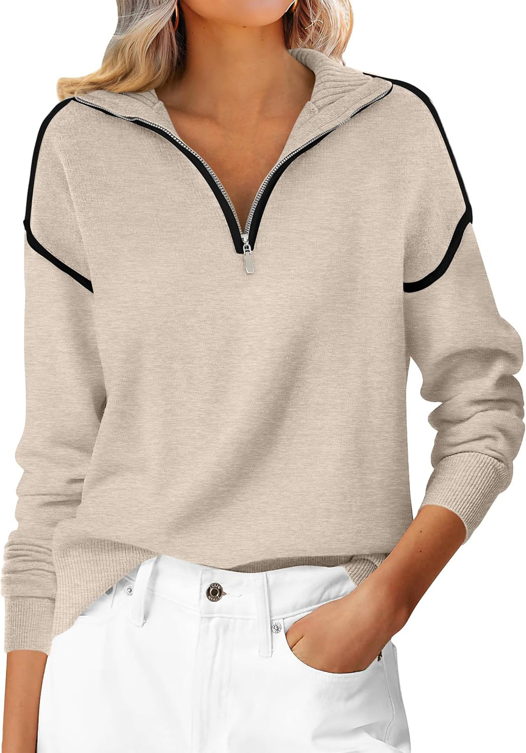 ANRABESS Sweaters for Women Quarter Zip Pullover Collared 2026 Fall Outfits