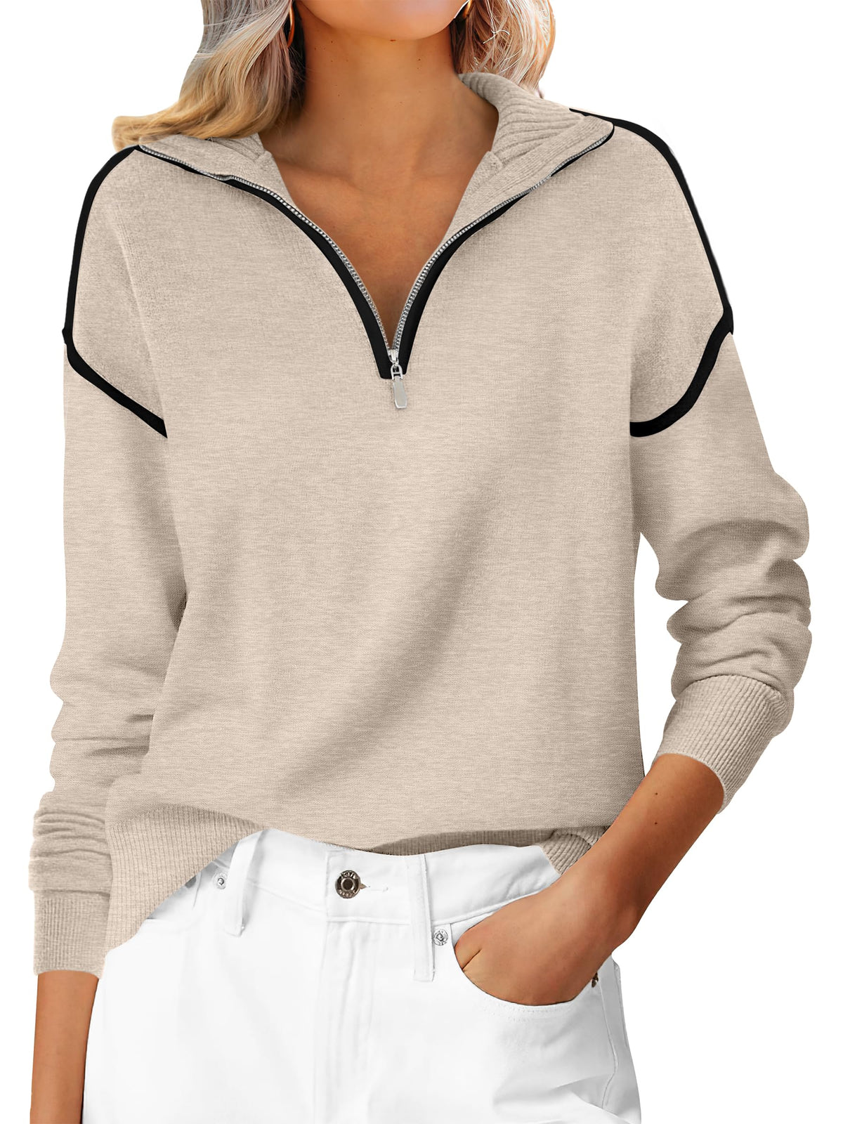 ANRABESS Sweaters for Women Quarter Zip Pullover Collared 2026 Fall Outfits