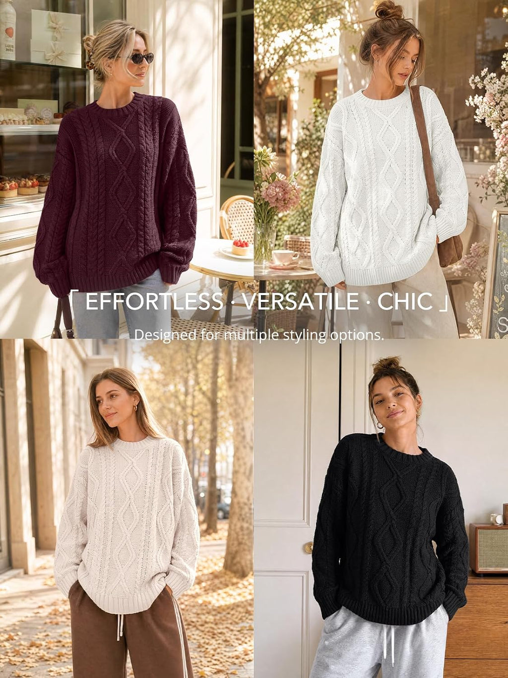 Trendy Queen Women's Oversized Cable Knit Sweaters 2026 Fall Outfits