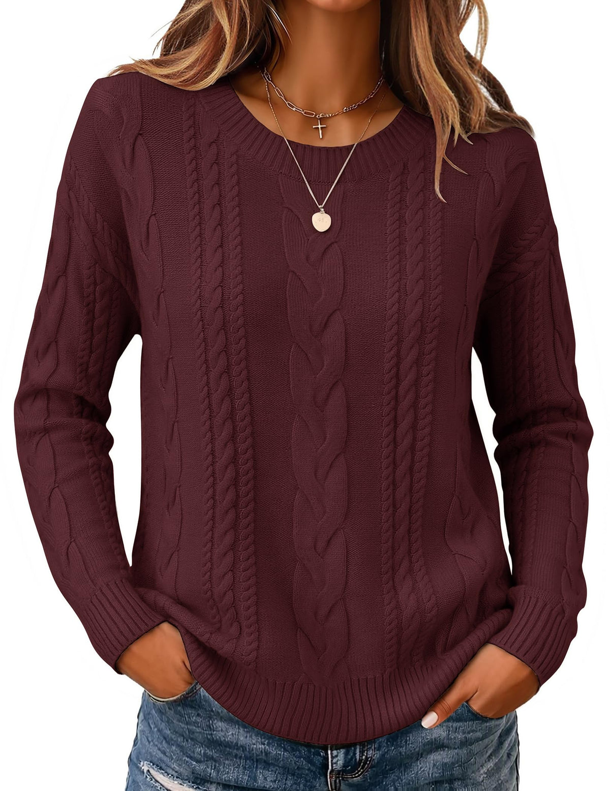 Zeagoo Cable Knit Sweaters for Women 2026 Loose Fit Casual Fall Outfits