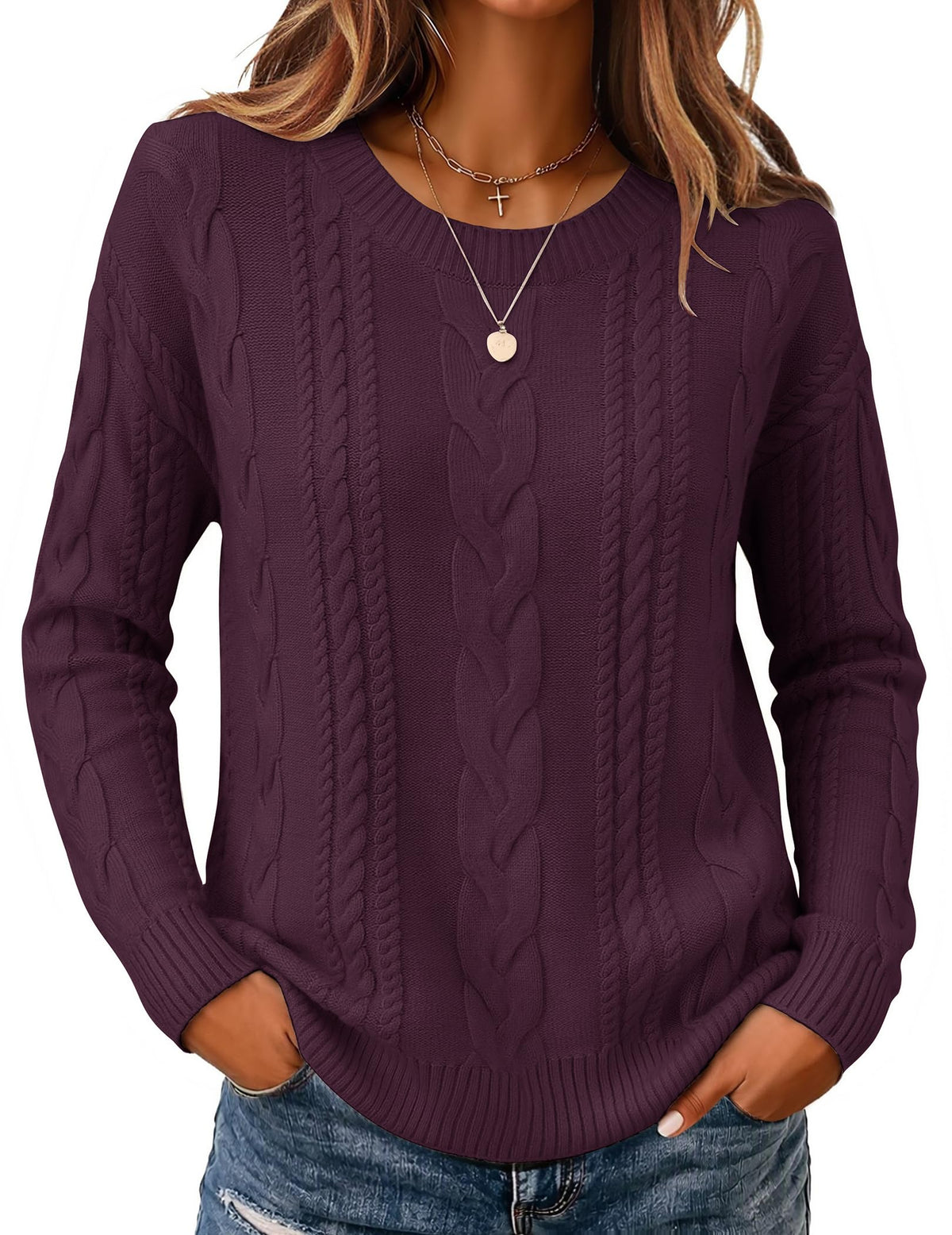 Zeagoo Cable Knit Sweaters for Women 2026 Loose Fit Casual Fall Outfits