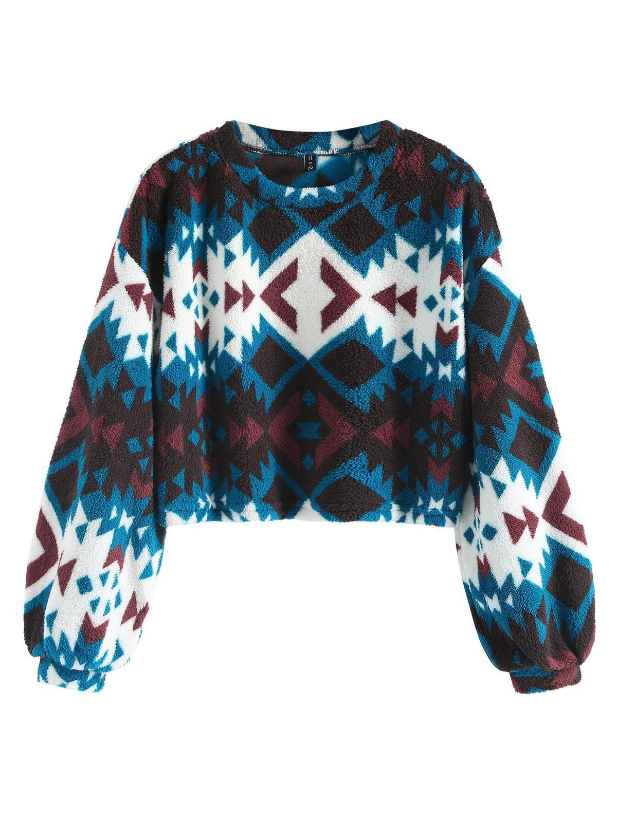 ZAFUL Women's Tribal Ethnic Graphic Cropped Knitwear Bohemian Long Sleeve Pullover Sweater Boho Drop Shoulder Knitted Top