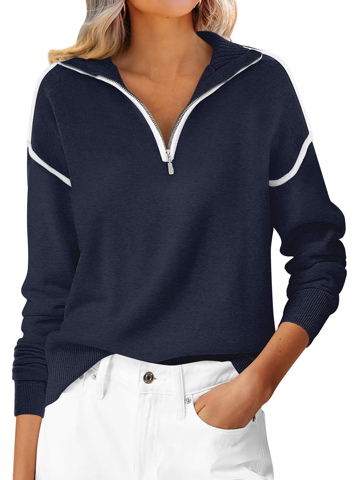ANRABESS Sweaters for Women Quarter Zip Pullover Collared 2026 Fall Outfits