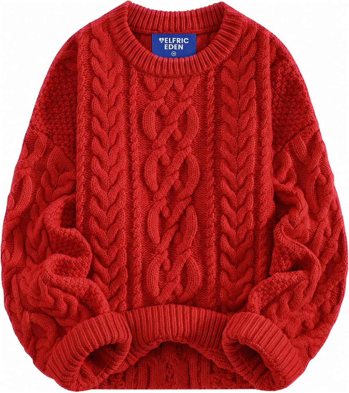 Aelfric Eden Sweaters for Women Oversized Chunky Cable Knit Crew Neck Solid Pullover Sweater Trendy Vintage Fall Tops