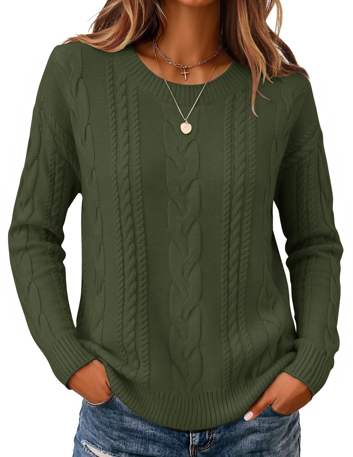 Zeagoo Cable Knit Sweaters for Women 2026 Loose Fit Casual Fall Outfits