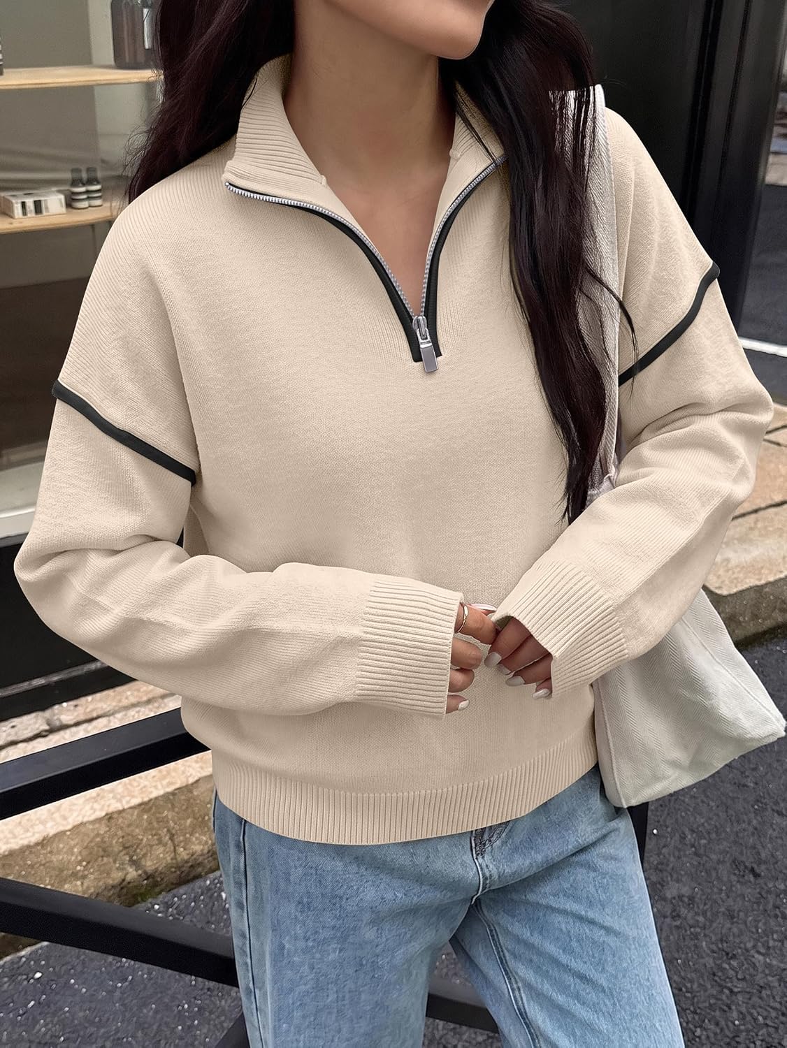 ANRABESS Sweaters for Women Quarter Zip Pullover Collared 2026 Fall Outfits