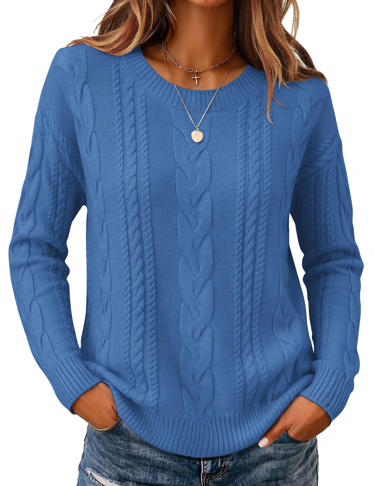 Zeagoo Cable Knit Sweaters for Women 2026 Loose Fit Casual Fall Outfits