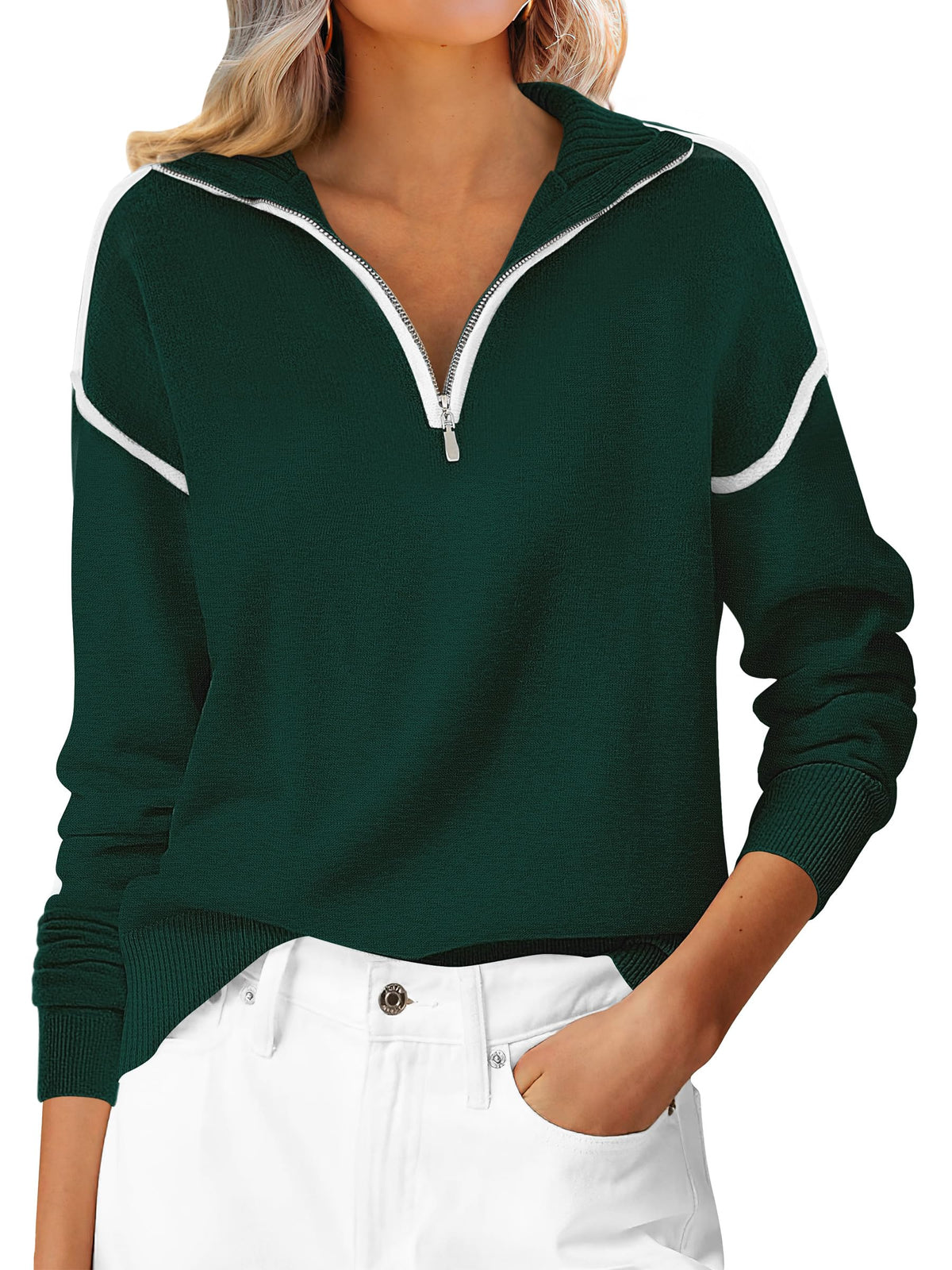 ANRABESS Sweaters for Women Quarter Zip Pullover Collared 2026 Fall Outfits