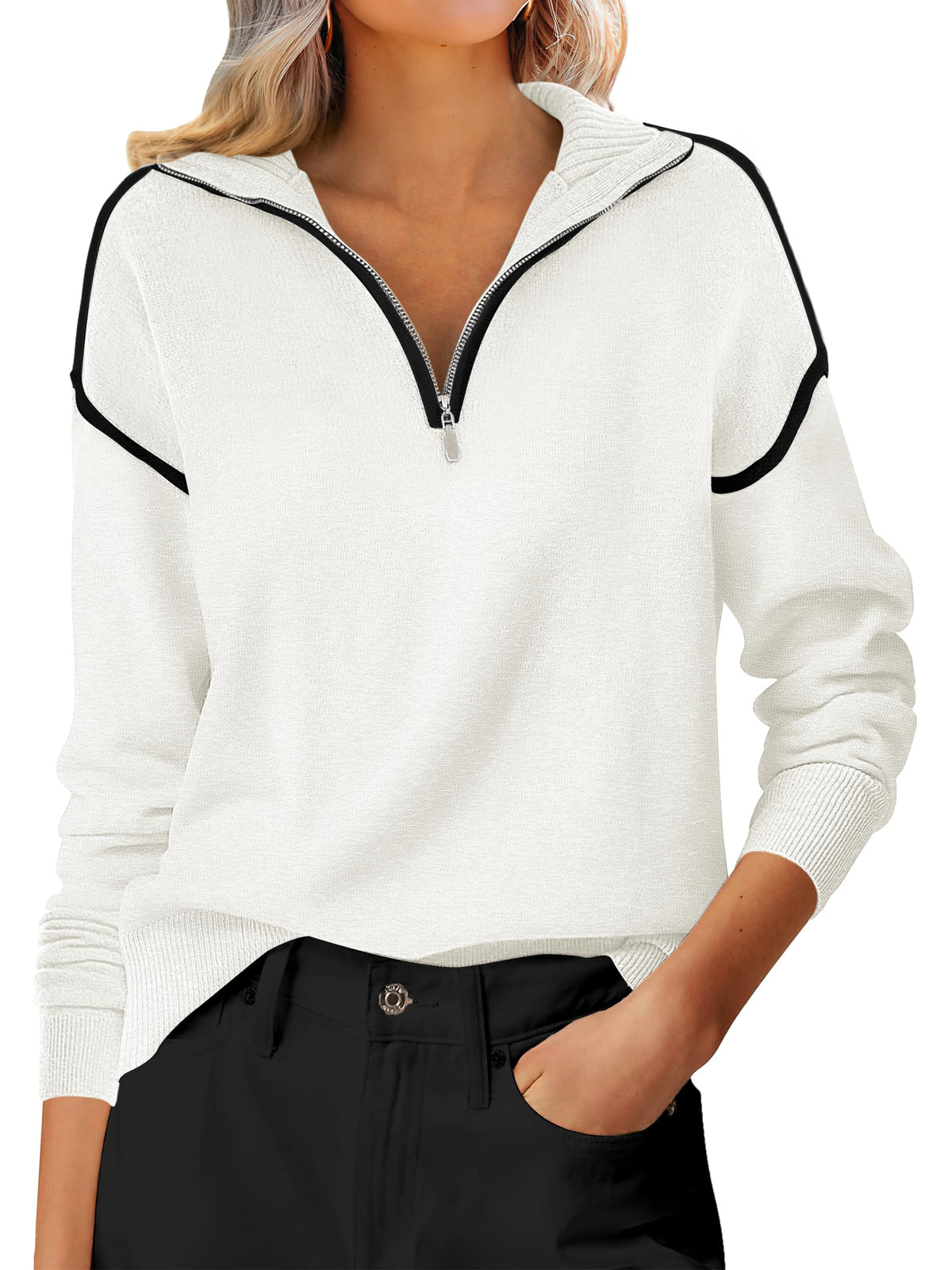 ANRABESS Sweaters for Women Quarter Zip Pullover Collared 2026 Fall Outfits