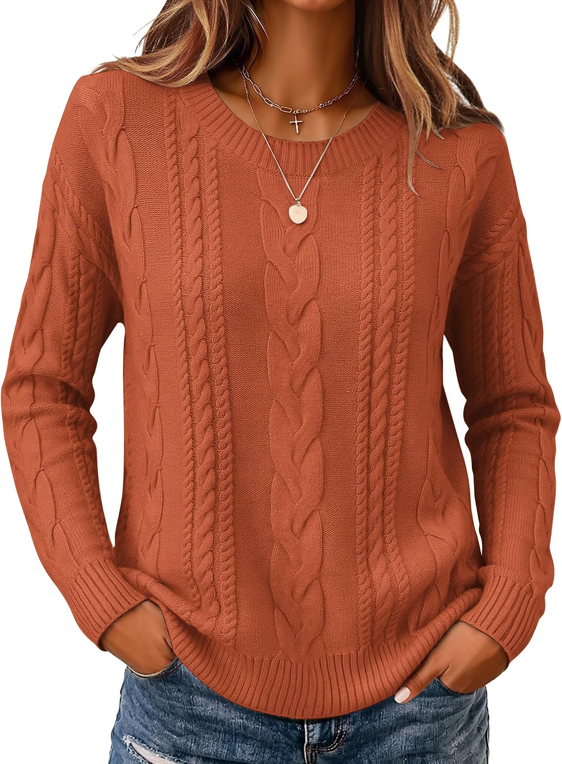 Zeagoo Cable Knit Sweaters for Women 2026 Loose Fit Casual Fall Outfits