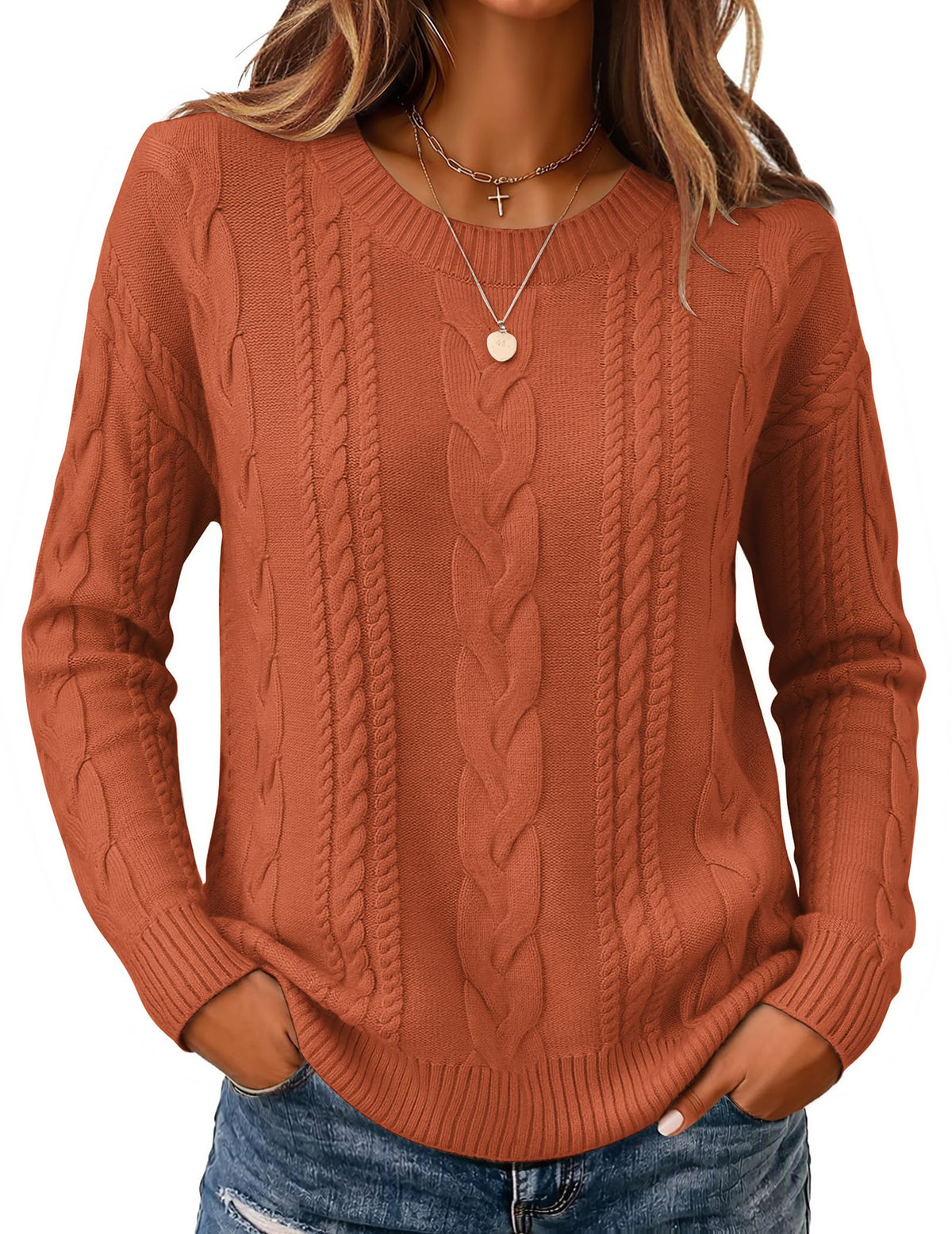 Zeagoo Cable Knit Sweaters for Women 2026 Loose Fit Casual Fall Outfits