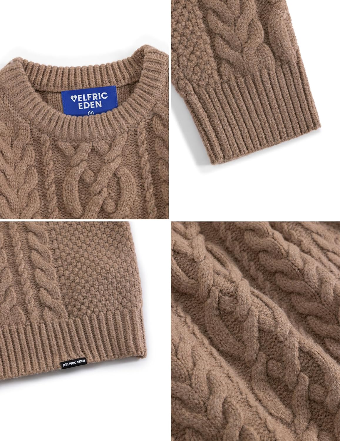 Aelfric Eden Sweaters for Women Oversized Chunky Cable Knit Crew Neck Solid Pullover Sweater Trendy Vintage Fall Tops