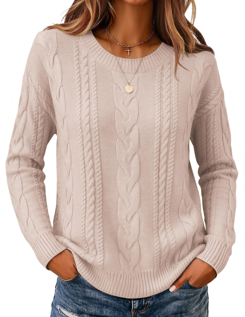 Zeagoo Cable Knit Sweaters for Women 2026 Loose Fit Casual Fall Outfits